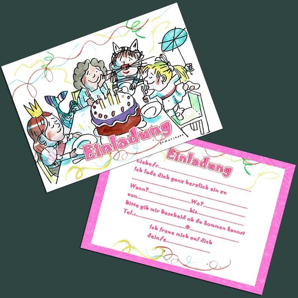 8 Einladungskarten Kindergeburtstag - Prinzessinnen, etc.