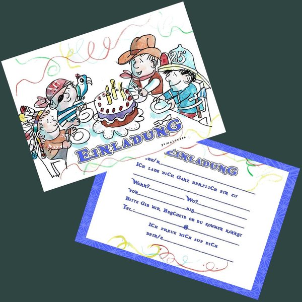 10 Einladungskarten Kindergeburtstag - Cowboys, etc.